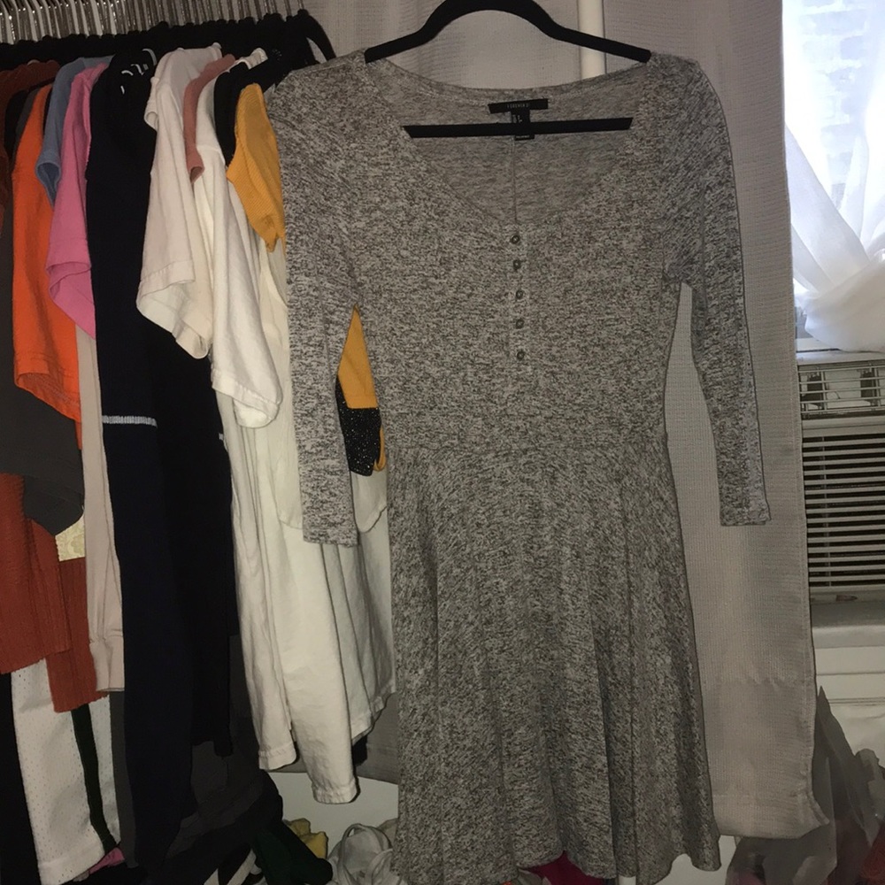 Three Quarter Sleeve Grey Marled Dress